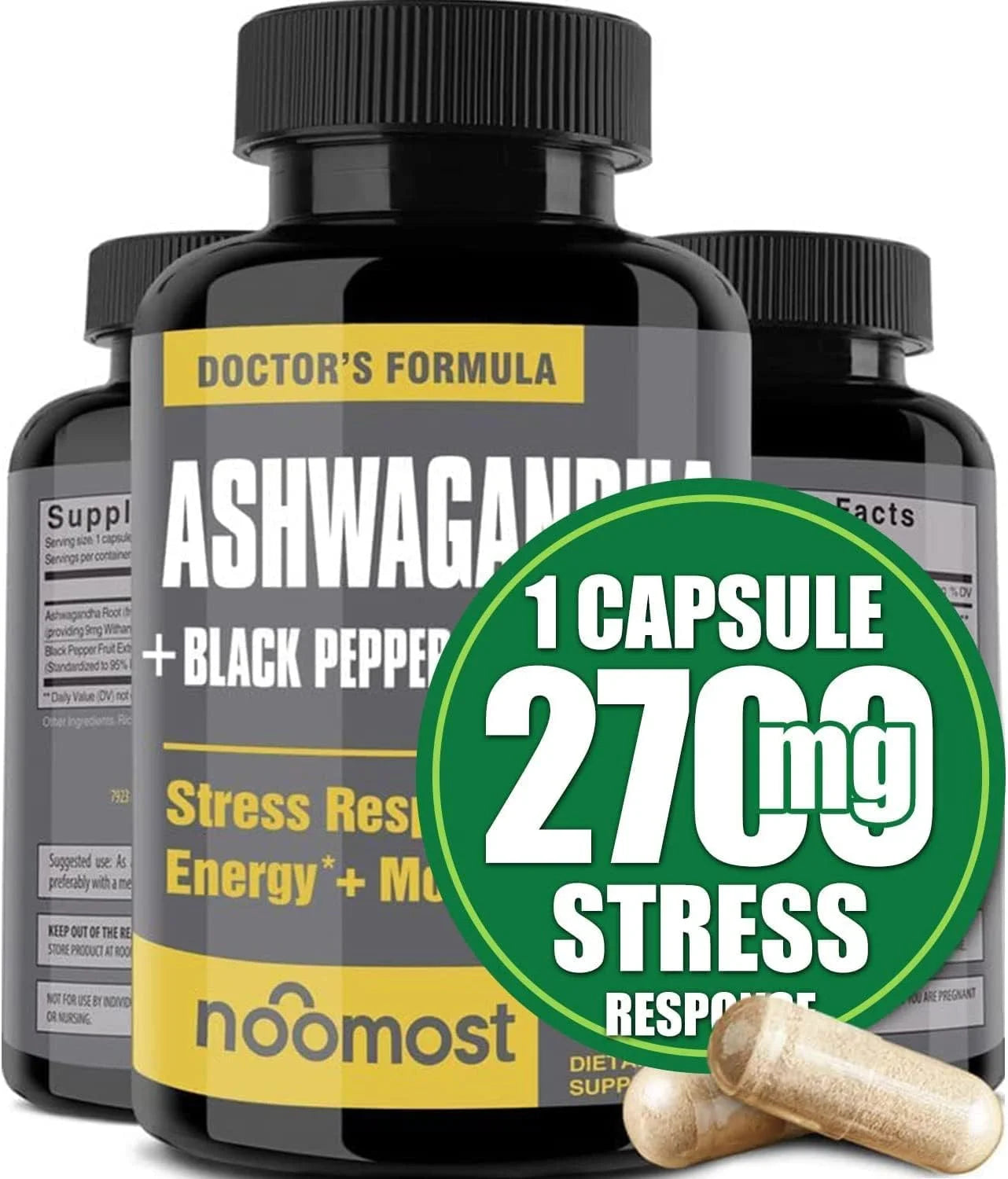 Ashwagandha Capsules 2700Mg, 100% Pure Ashwagandha Root Powder & Black Pepper Extract Helps Natural Anxiety Relief for Adrenal Support, Thyroid Support, Cortisol & Mood Boost, 2 Months Supply