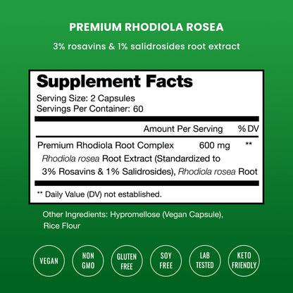 Rhodiola Rosea Capsules [120] Rosavin plus Salidrosides | Rhodiola Rosea Extract Supplement | 300Mg Vegan Pills | Rhodiola for Energy, Stress Relief, Mood Support and Focus